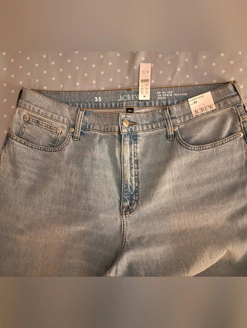 J. CREW re-imagined denim RE-96-lDG TROUSERS brand new JEANS size 35 LIGHT WASH